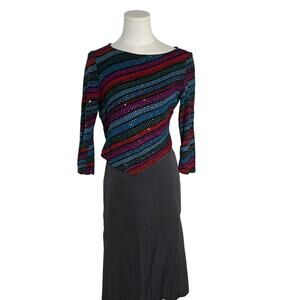 St. John Evening‎ Sequin Stretch Knit Asymmetrical Top Size 8 Cocktail Party